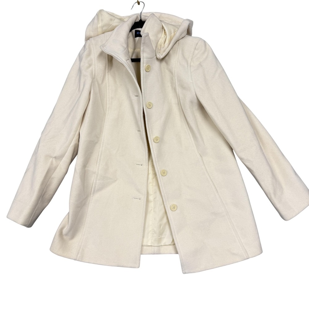 Kenneth Cole‎ Reaction Coat Womens 14 White Wool Blend Hooded Single Breasted